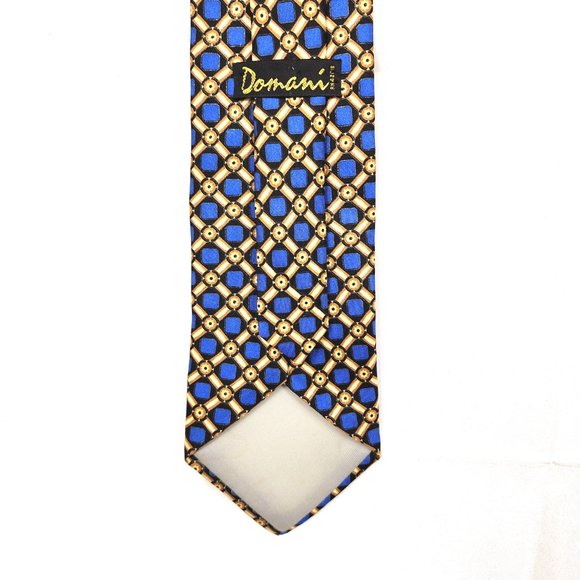 Domani Men's Tie Italian Silk Blue & Gold Geometric Design USA - Picture 3 of 8